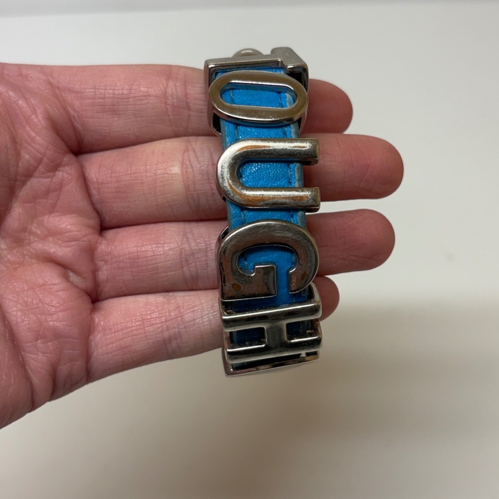 Tough Jeansmith Blue Leather Snap Bracelet Heart Tough Metal Letters Cuff